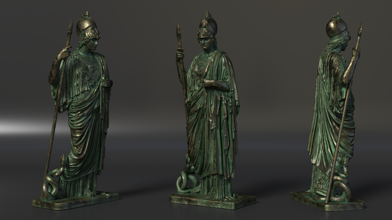 Statue Goddess Athena Bronze Old 3D