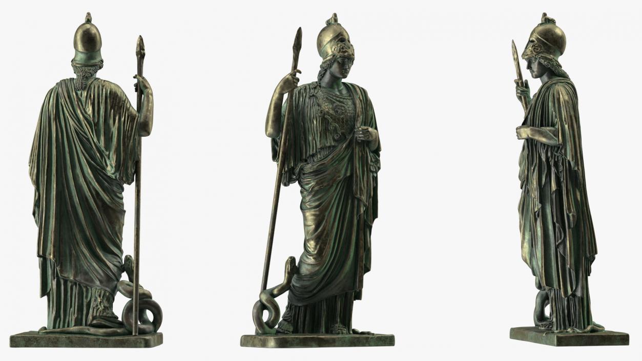 Statue Goddess Athena Bronze Old 3D