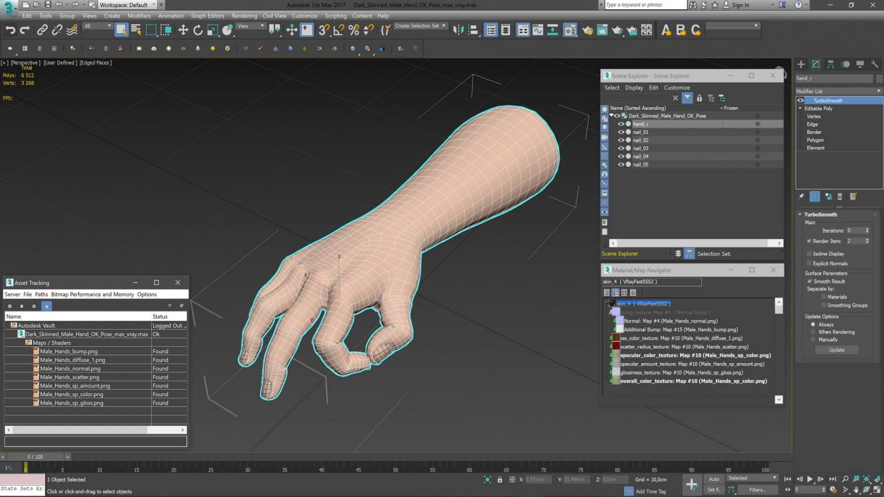 3D model Dark Skinned Male Hand OK Pose