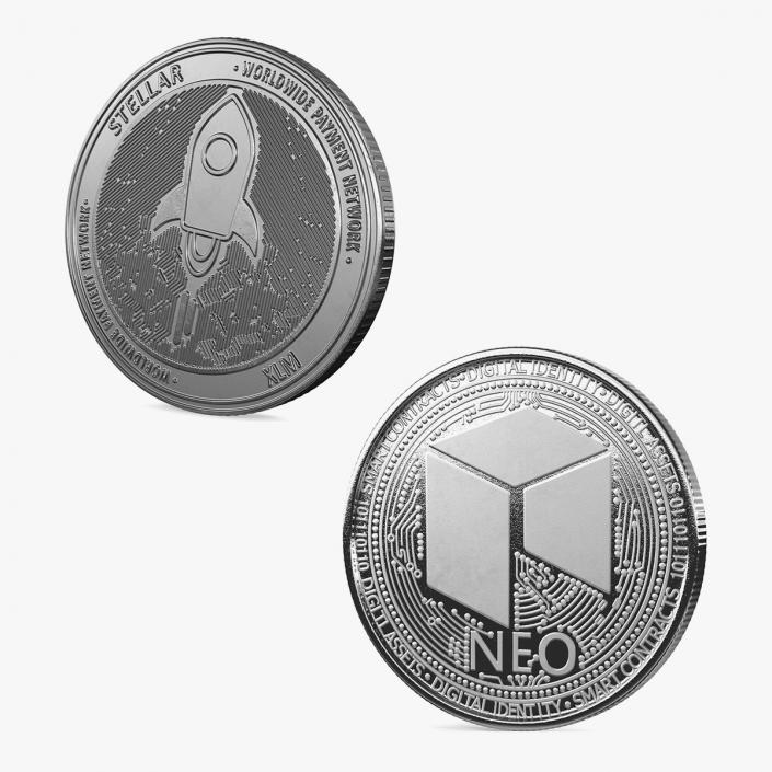 3D Cryptocurrency Coins Silver Collection model