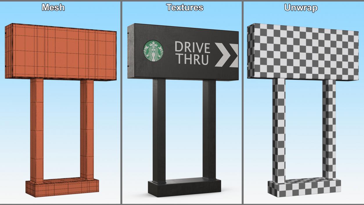 Starbucks Drive Thru Sign 2 3D