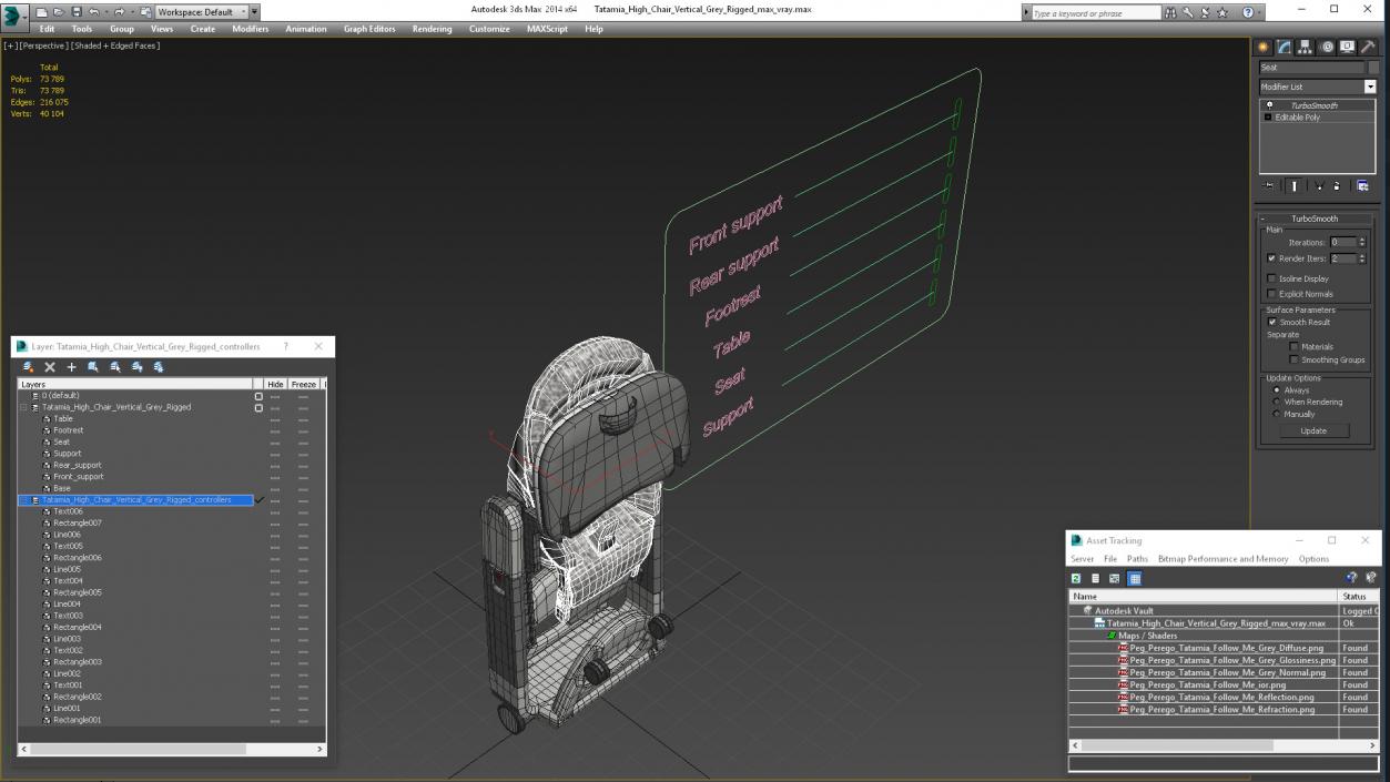 Tatamia High Chair Vertical Grey Rigged 3D model