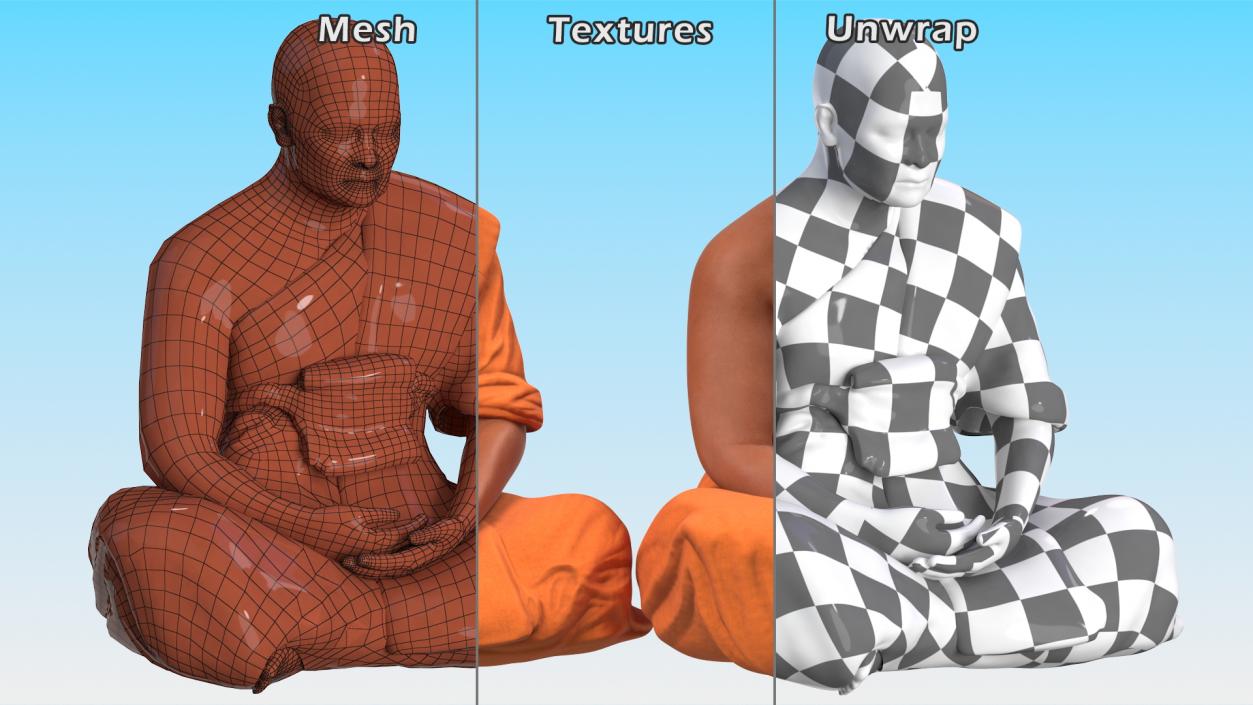 3D model Buddhist Monk with Prayer Wheels Collection 3