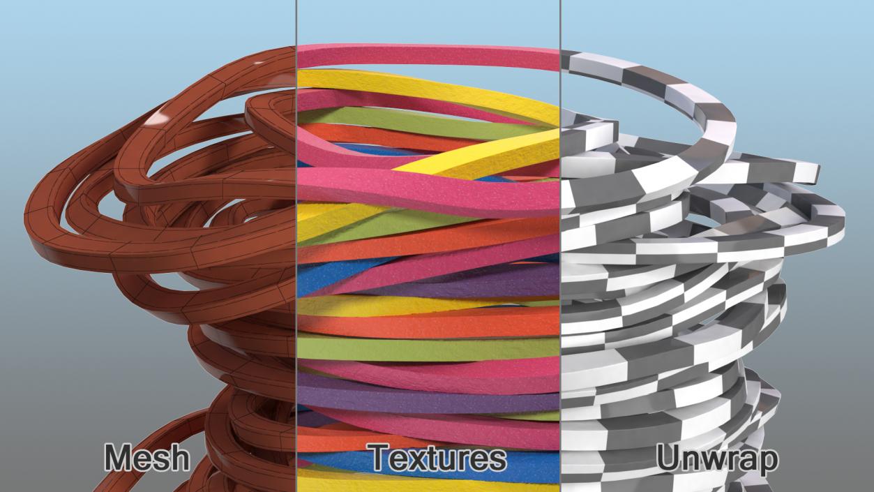 3D model Stack of Colorful Rubber Bands