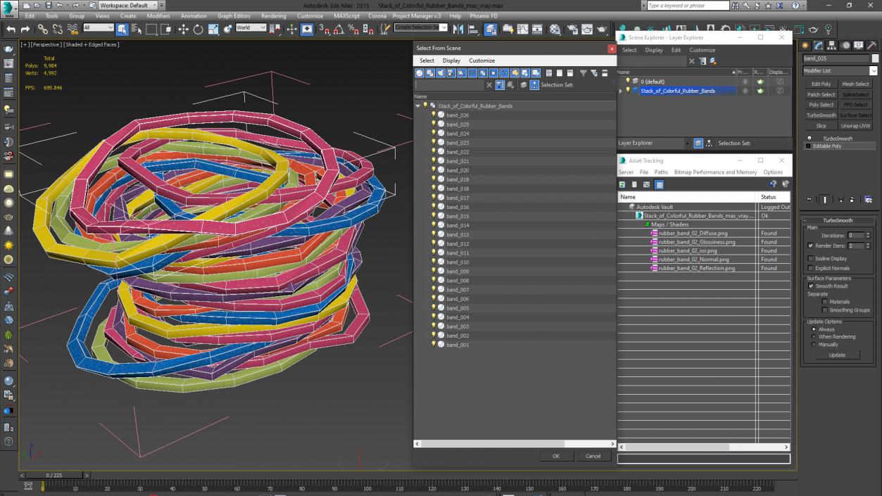 3D model Stack of Colorful Rubber Bands