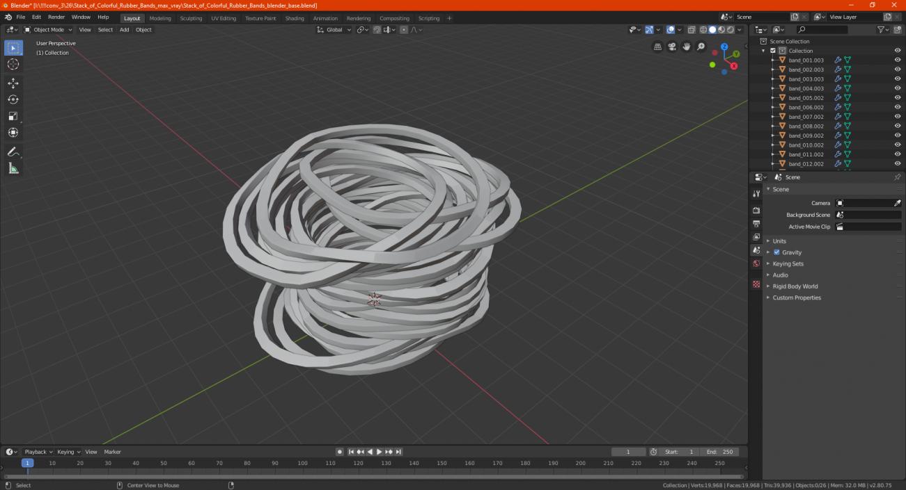 3D model Stack of Colorful Rubber Bands