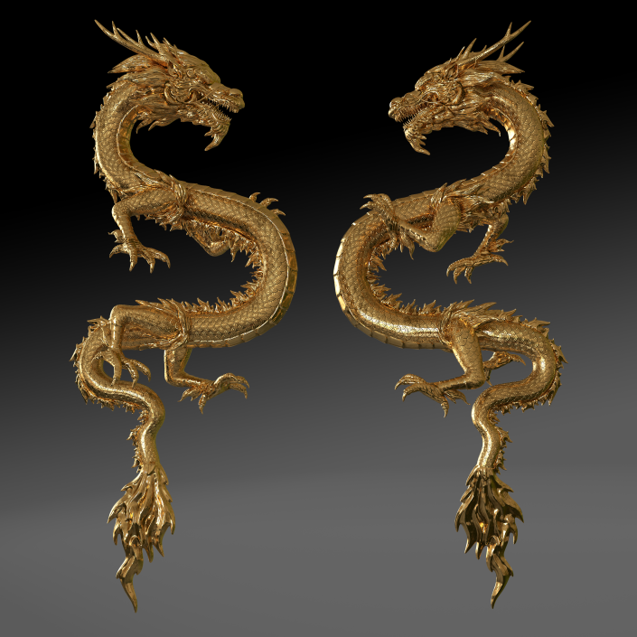 3D Golden Chinese Dragon Zodiac Sign model