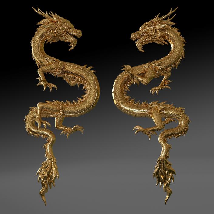 3D Golden Chinese Dragon Zodiac Sign model