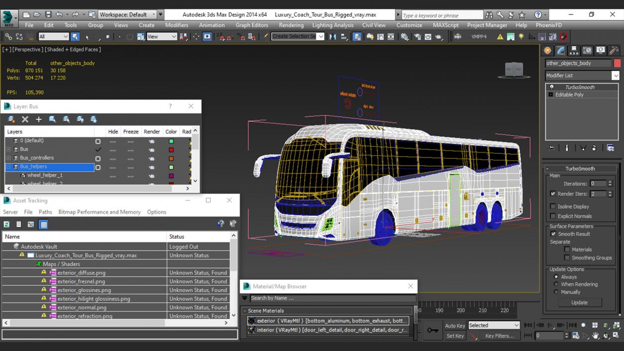 3D Luxury Coach Tour Bus Rigged model