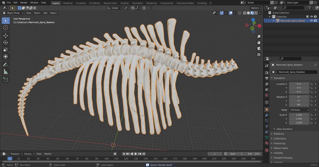 Mammoth Spine Skeleton 3D