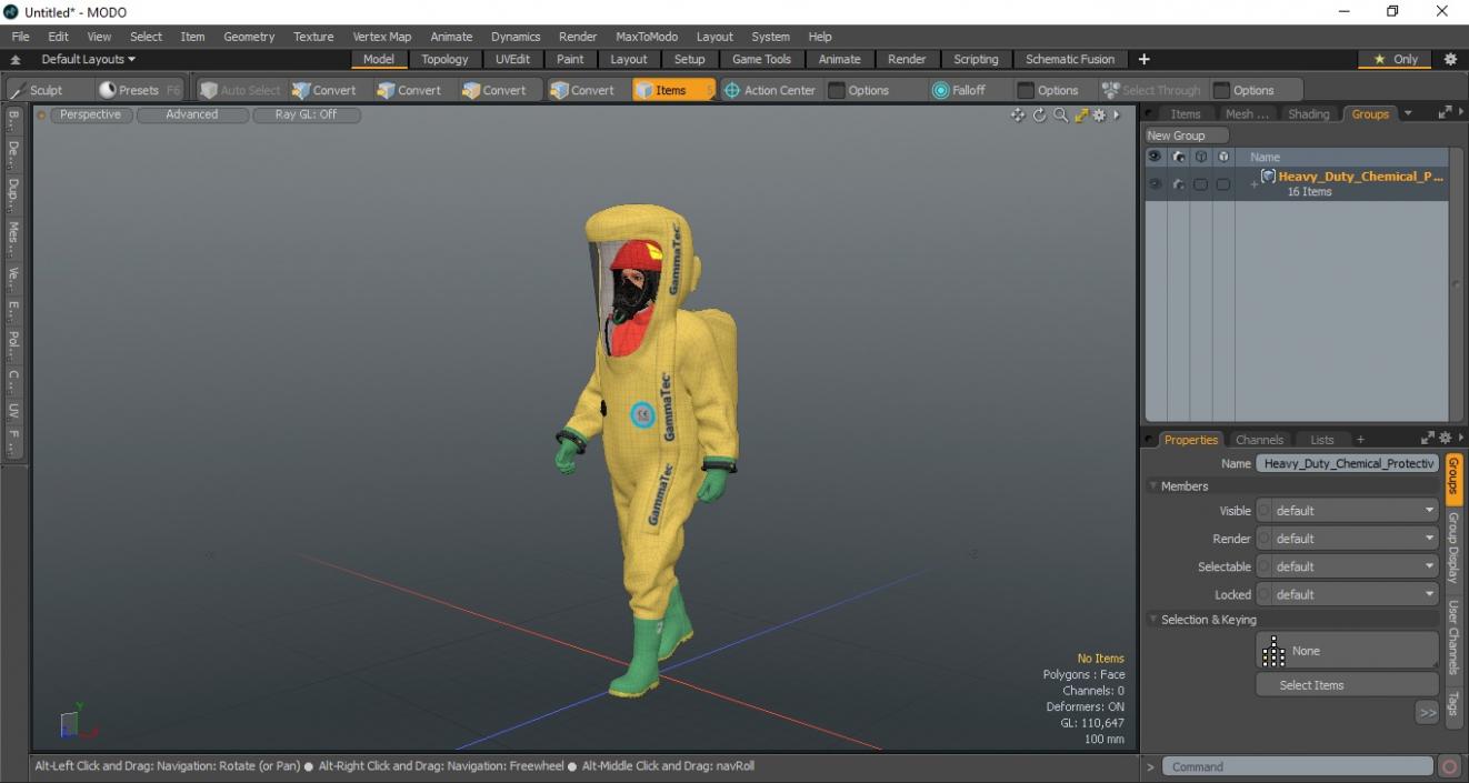 3D model Heavy Duty Chemical Protective Suit Walking Pose Yellow