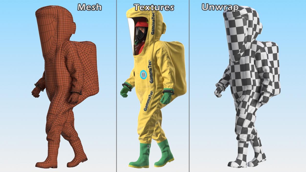 3D model Heavy Duty Chemical Protective Suit Walking Pose Yellow