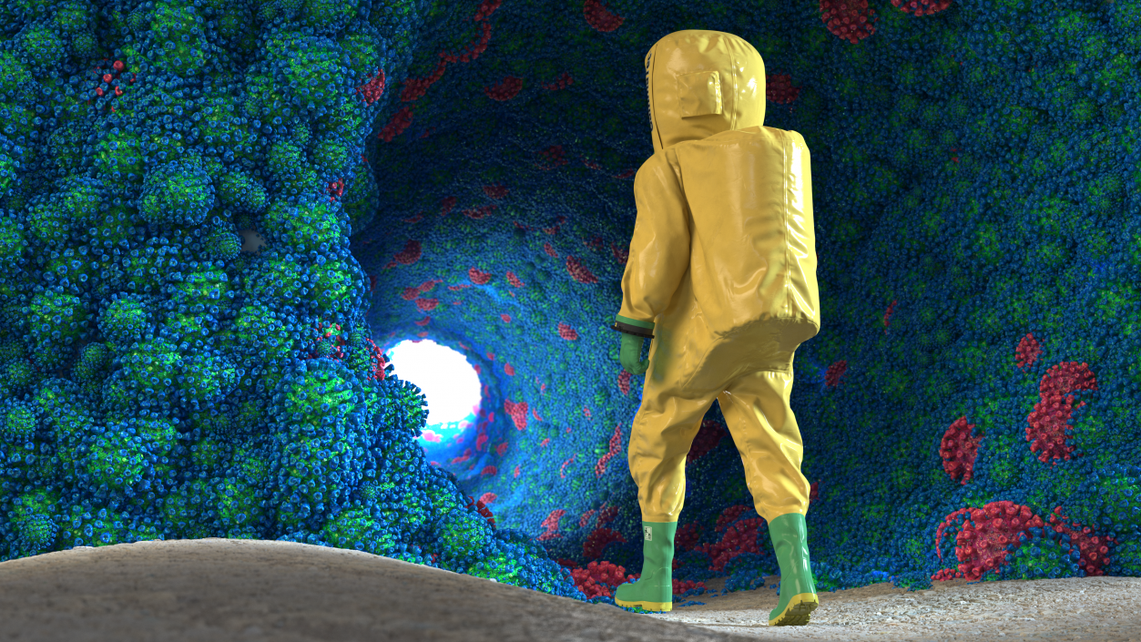 3D model Heavy Duty Chemical Protective Suit Walking Pose Yellow