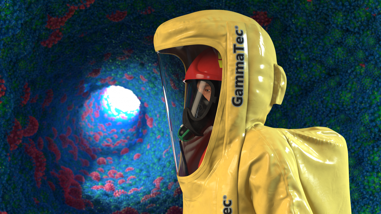 3D model Heavy Duty Chemical Protective Suit Walking Pose Yellow