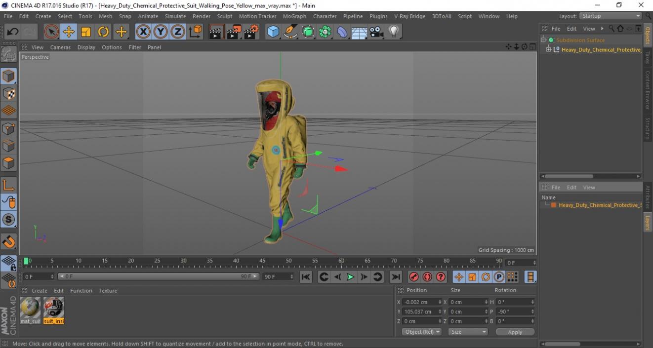 3D model Heavy Duty Chemical Protective Suit Walking Pose Yellow