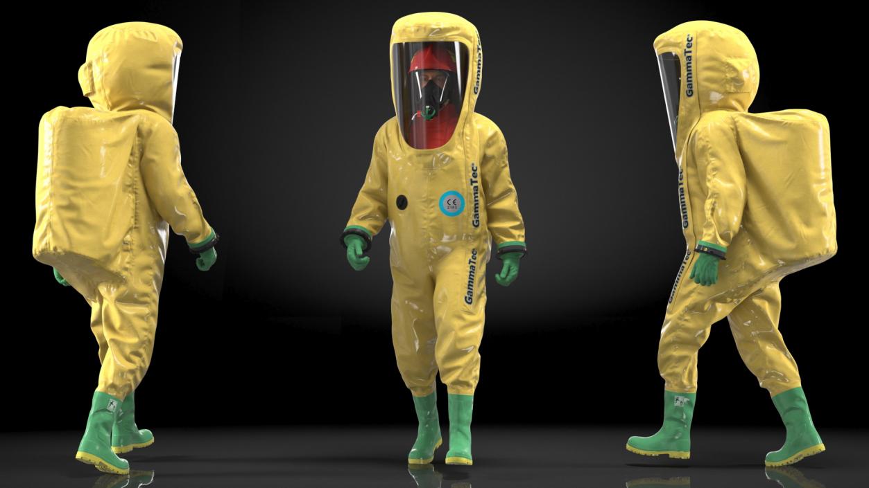 3D model Heavy Duty Chemical Protective Suit Walking Pose Yellow