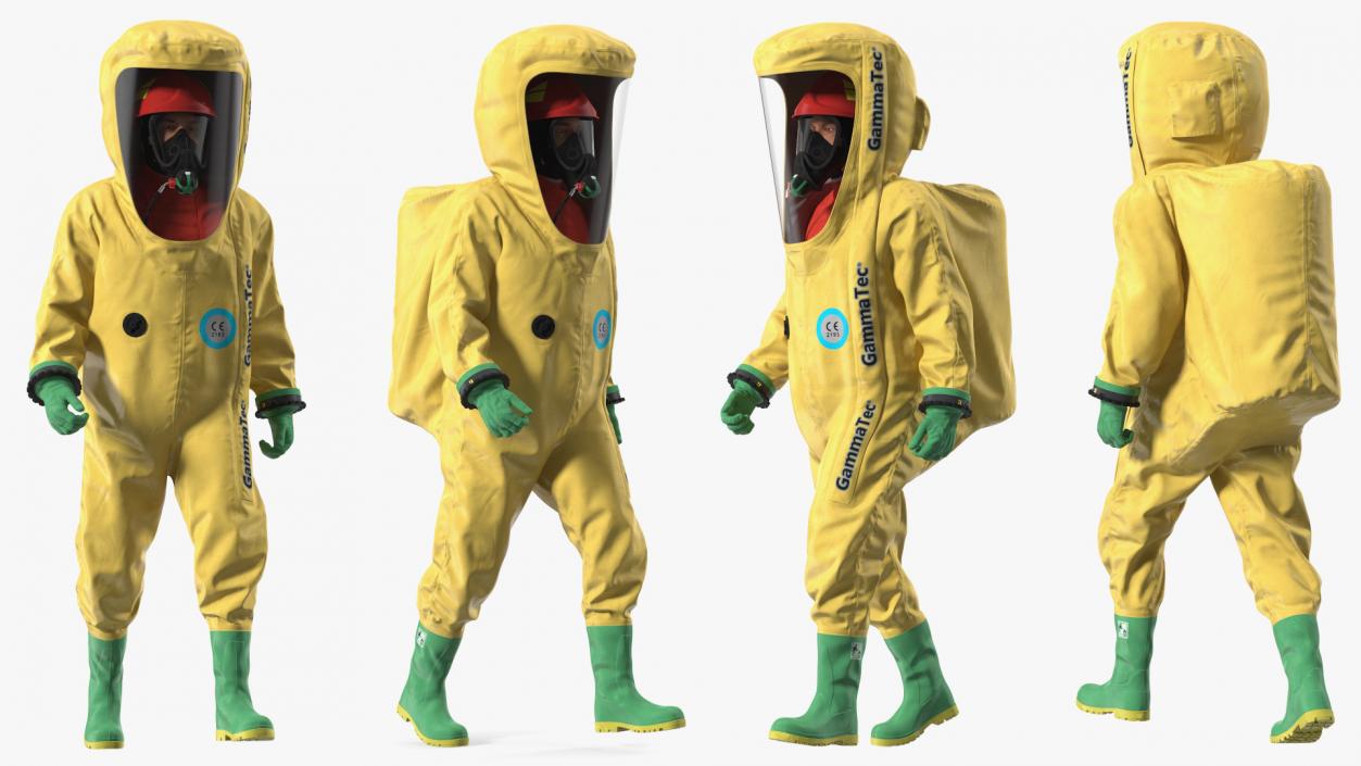 3D model Heavy Duty Chemical Protective Suit Walking Pose Yellow