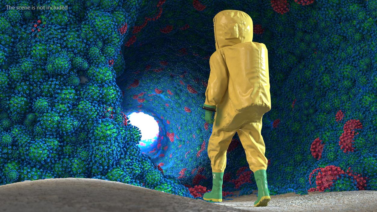 3D model Heavy Duty Chemical Protective Suit Walking Pose Yellow