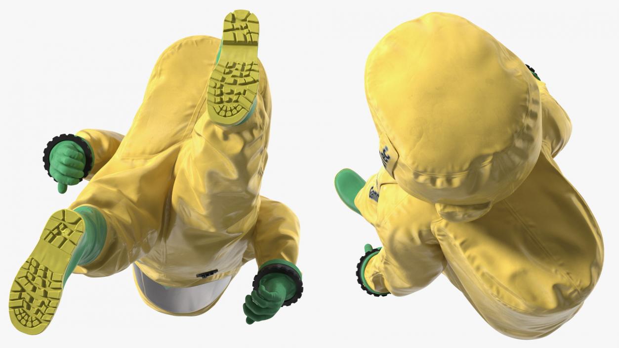 3D model Heavy Duty Chemical Protective Suit Walking Pose Yellow