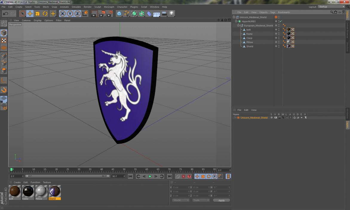 3D Unicorn Medieval Shield model