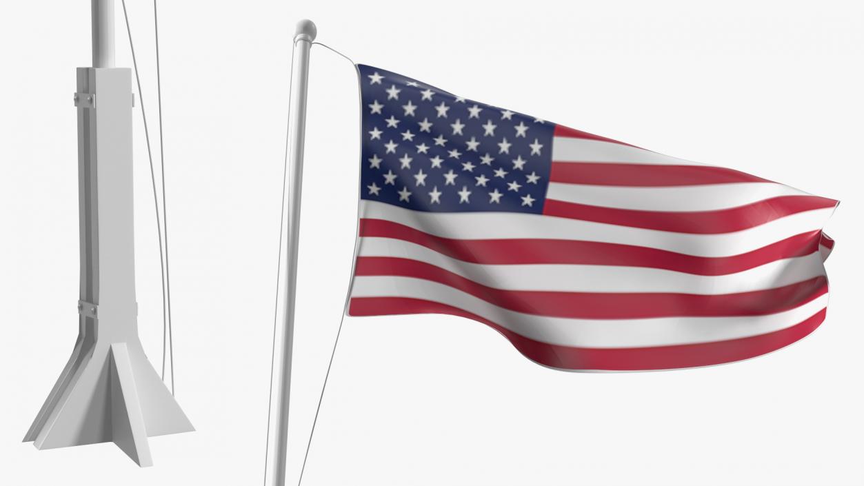 USA Flag on Small Flagpole(1) 3D model