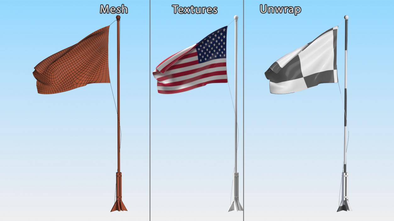 USA Flag on Small Flagpole(1) 3D model