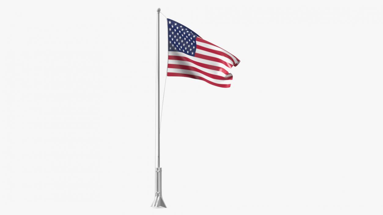 USA Flag on Small Flagpole(1) 3D model