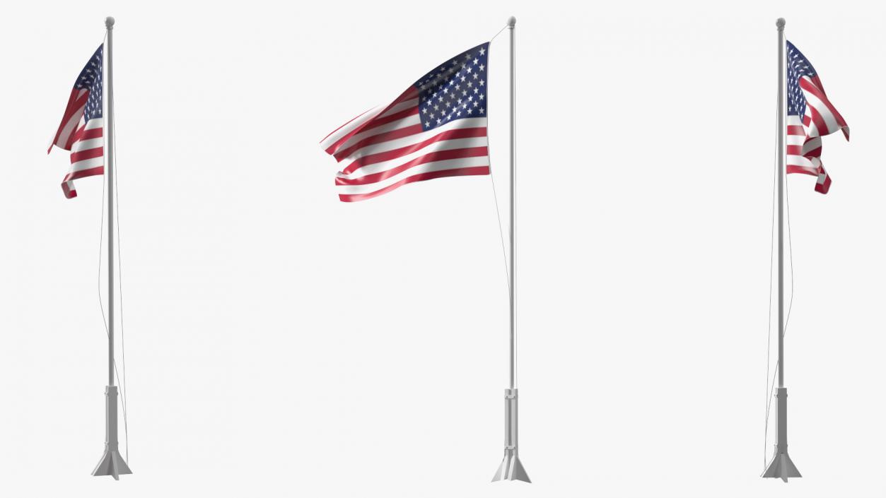 USA Flag on Small Flagpole(1) 3D model