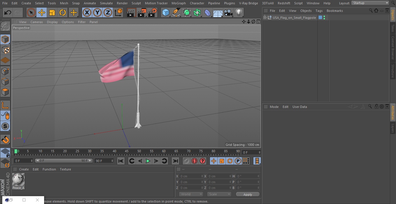 USA Flag on Small Flagpole(1) 3D model