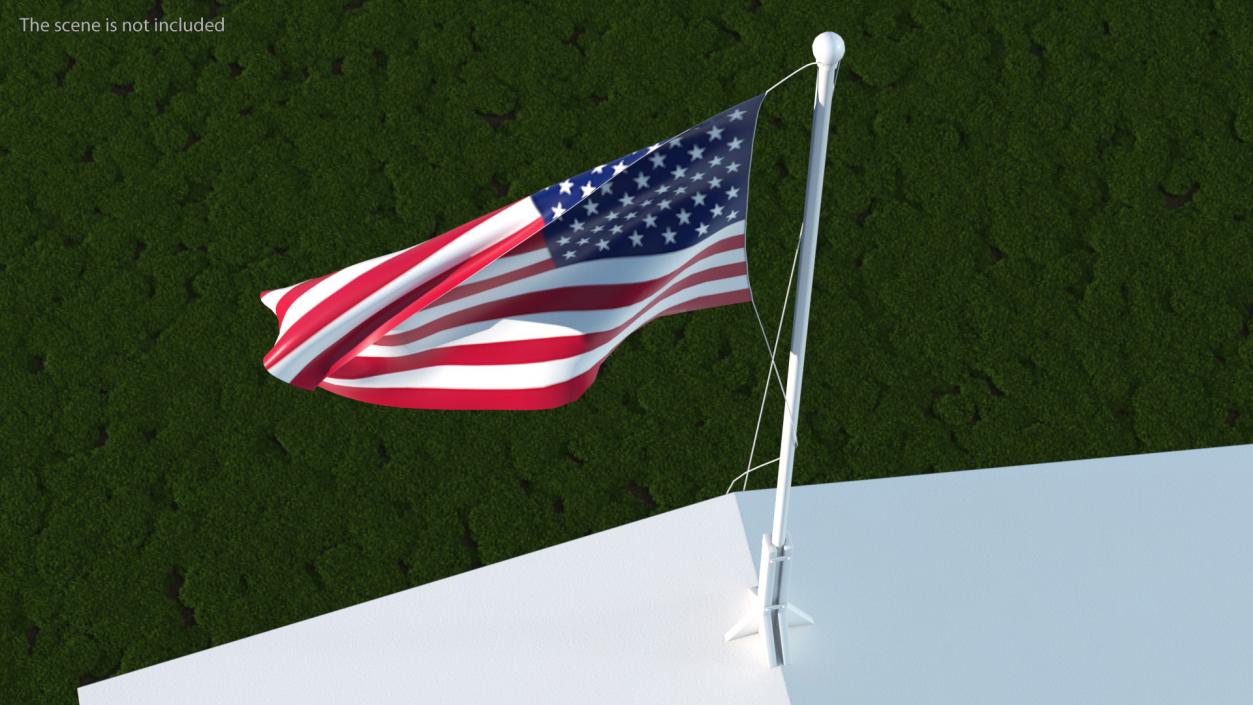 USA Flag on Small Flagpole(1) 3D model