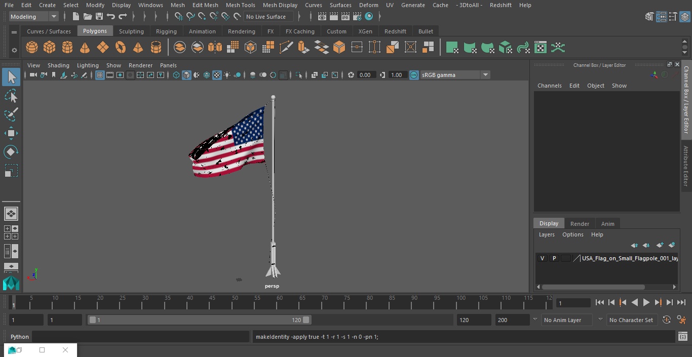 USA Flag on Small Flagpole(1) 3D model