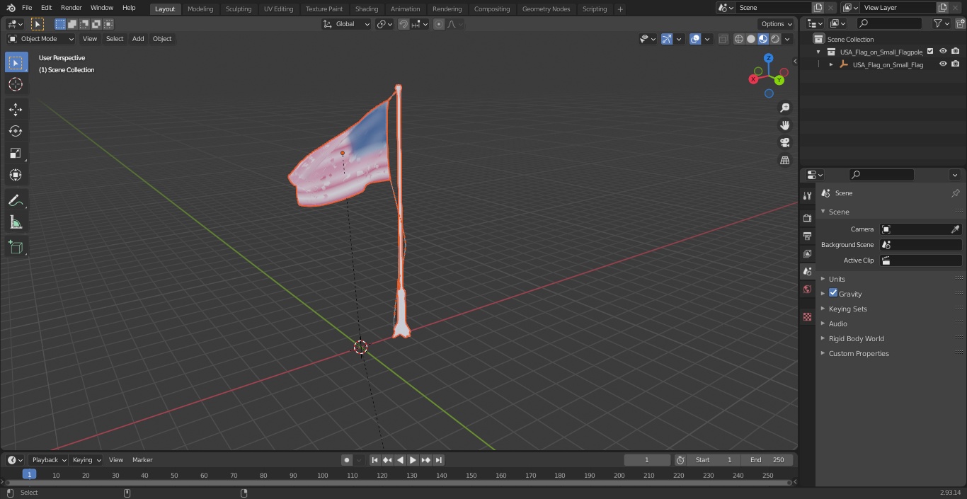 USA Flag on Small Flagpole(1) 3D model