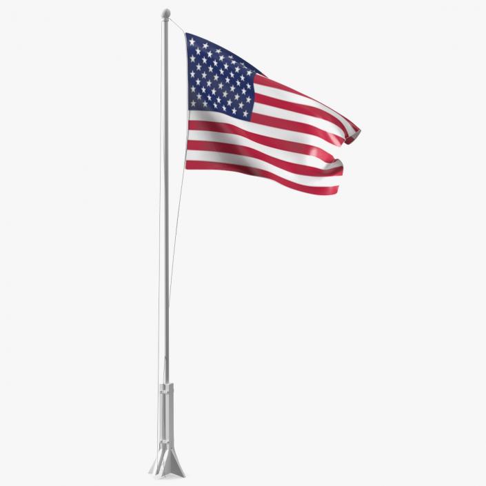 USA Flag on Small Flagpole(1) 3D model