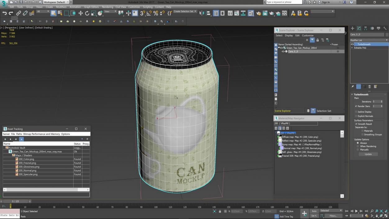 3D Green Tea Can Mockup 200ml