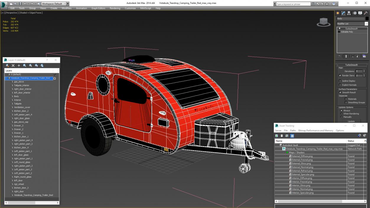 3D Vistabule Teardrop Camping Trailer Red model