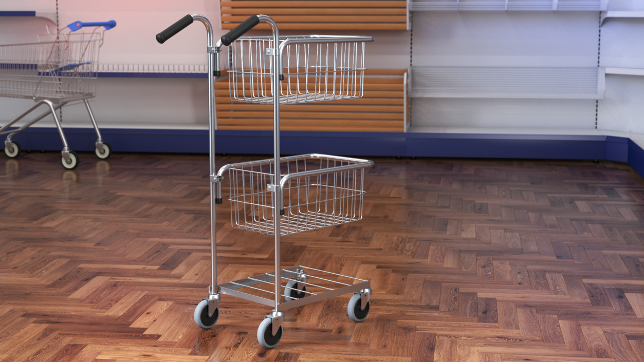 3D Chrome Mini Trolley with Two Baskets