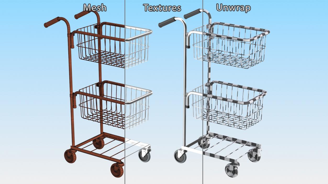 3D Chrome Mini Trolley with Two Baskets