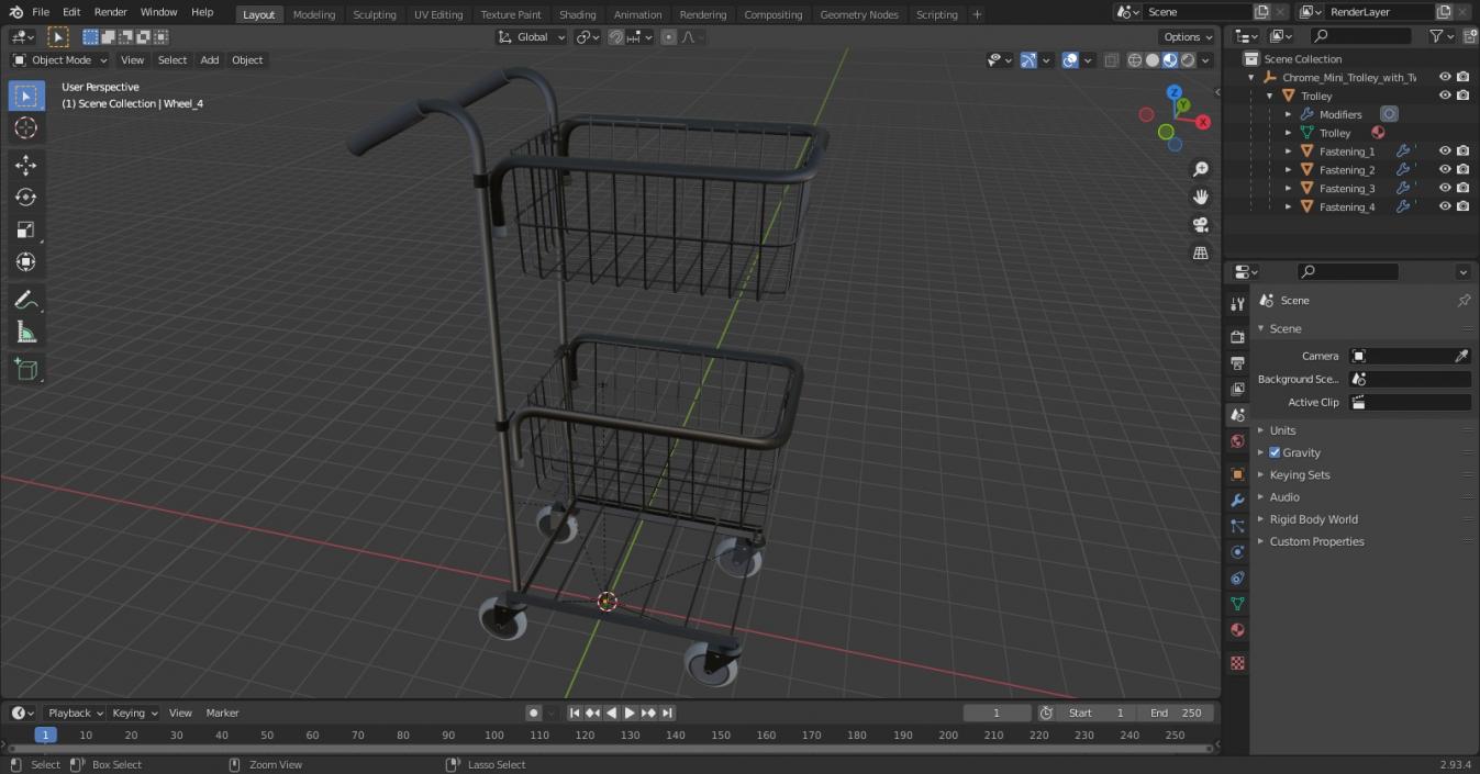 3D Chrome Mini Trolley with Two Baskets