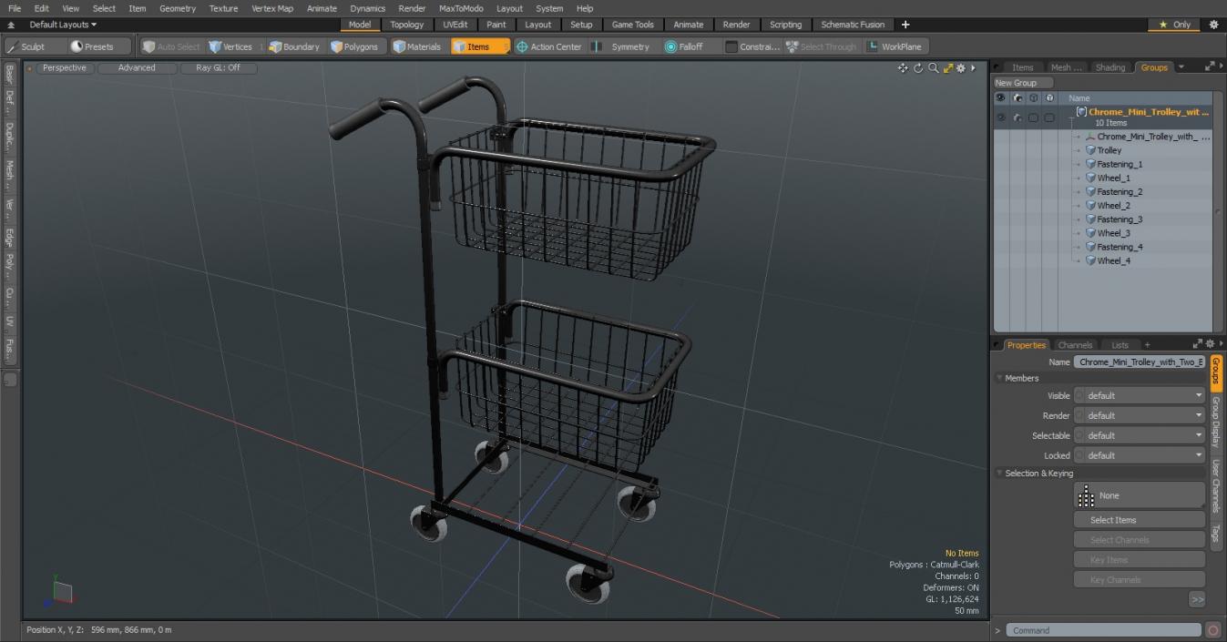 3D Chrome Mini Trolley with Two Baskets