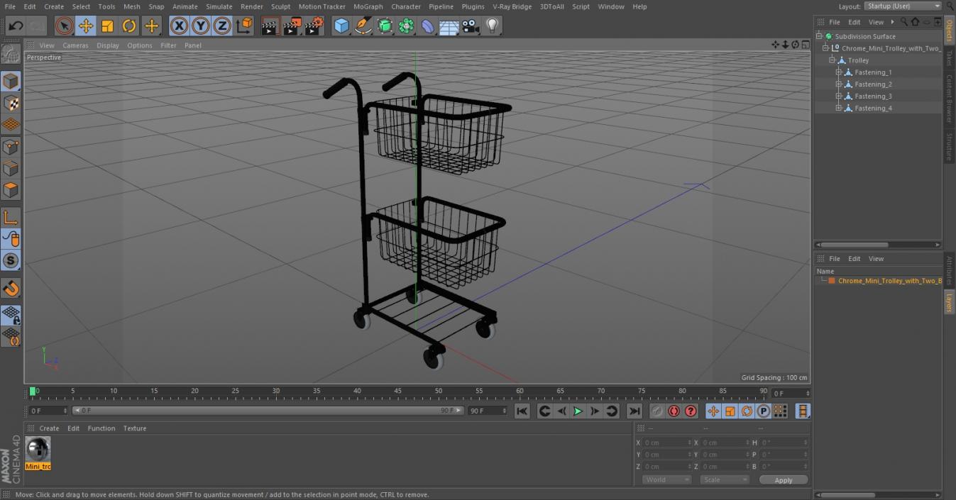 3D Chrome Mini Trolley with Two Baskets