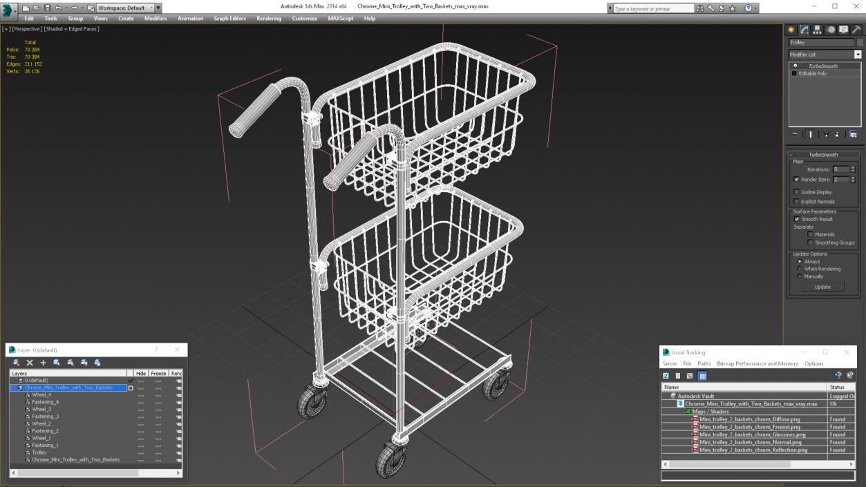 3D Chrome Mini Trolley with Two Baskets