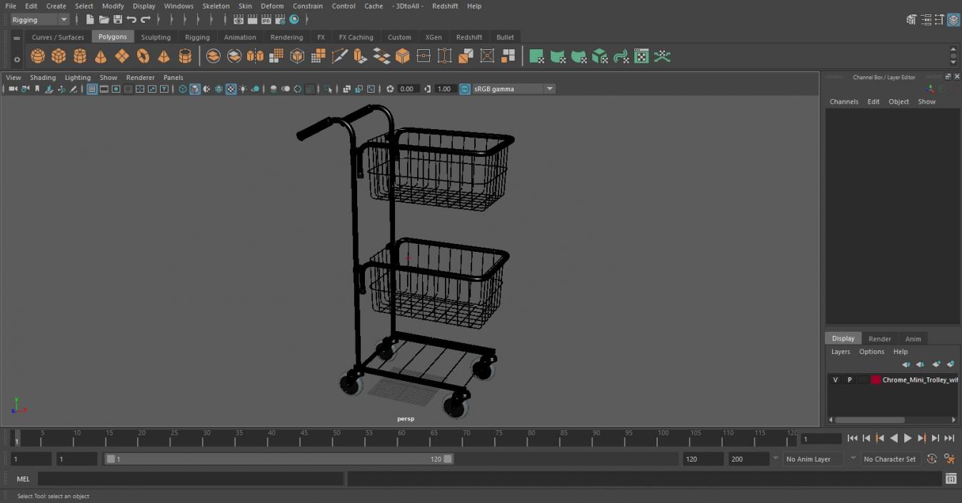 3D Chrome Mini Trolley with Two Baskets