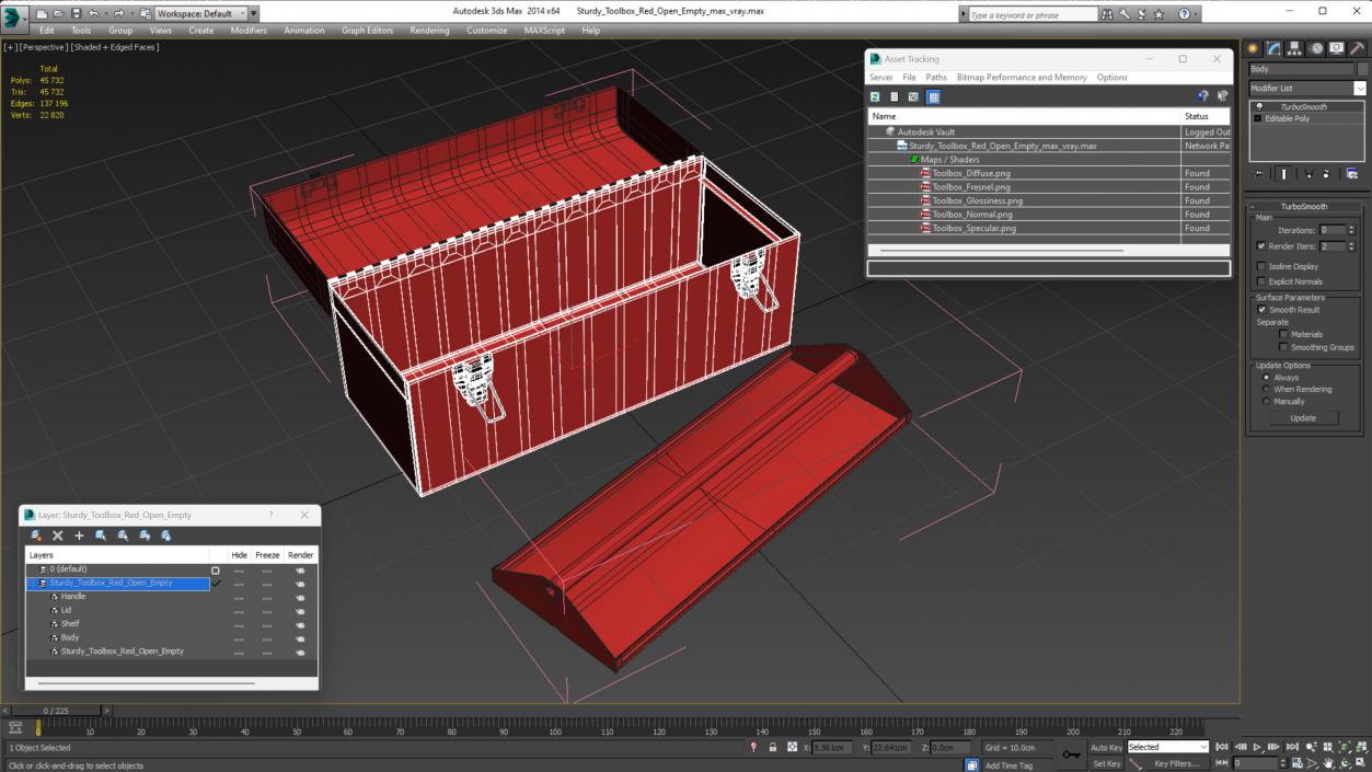 Sturdy Toolbox Red Open Empty 3D model