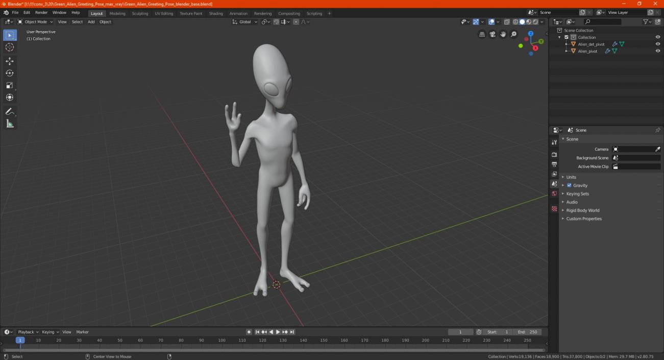 3D Humanoid Alien Greeting Pose model