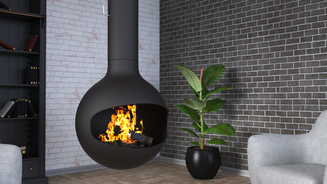 3D Fireplace Bathyscafocus Porthole with Fire and Wood