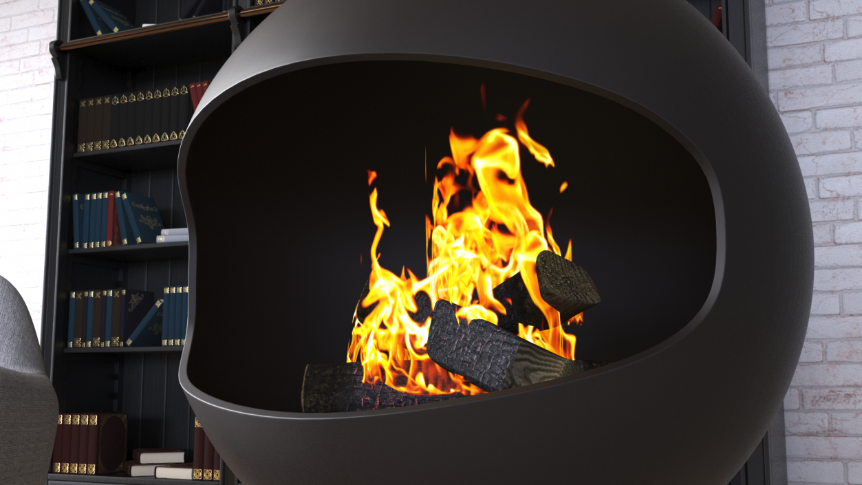 3D Fireplace Bathyscafocus Porthole with Fire and Wood