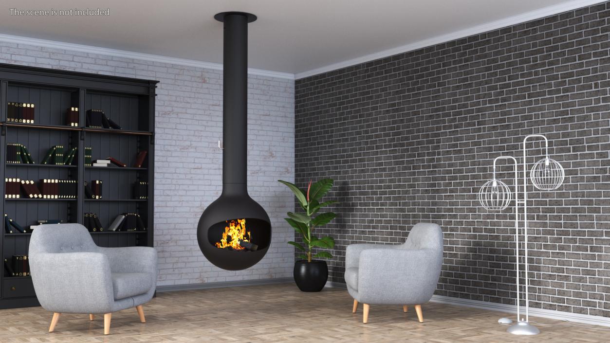 3D Fireplace Bathyscafocus Porthole with Fire and Wood