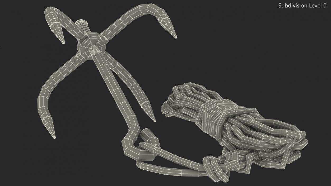 Folding Grappling Hook with Rope 3D