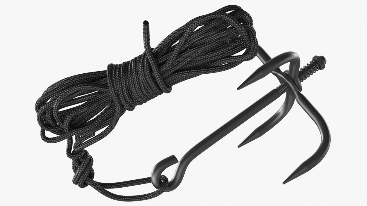 Folding Grappling Hook with Rope 3D