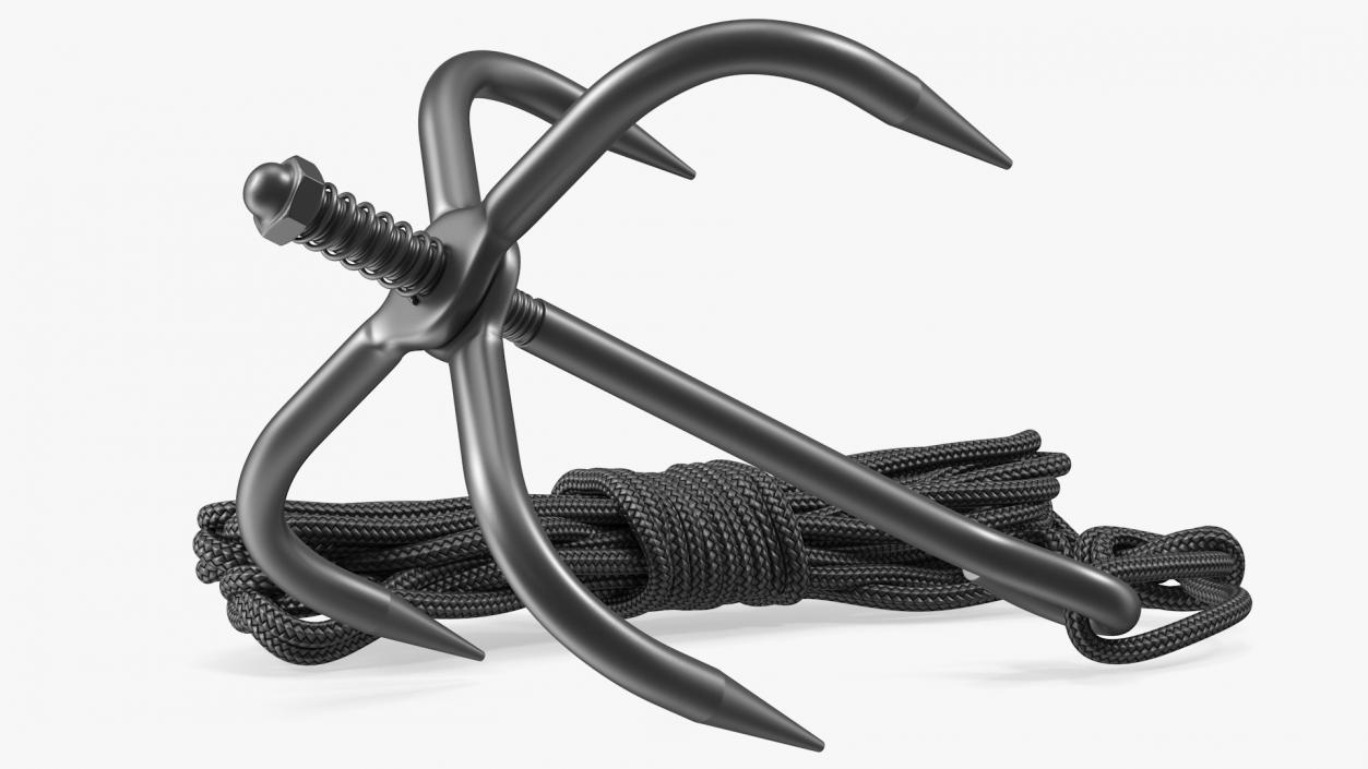 Folding Grappling Hook with Rope 3D